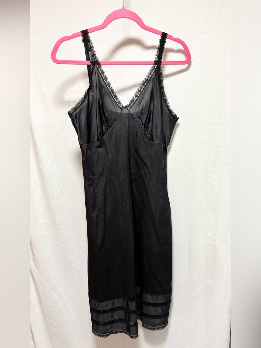 Vintage Sears Black Lace-Trim Satin Slip dress